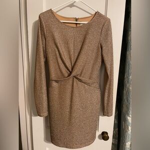 Greylin Shimmering Gold Long Sleeve Dress